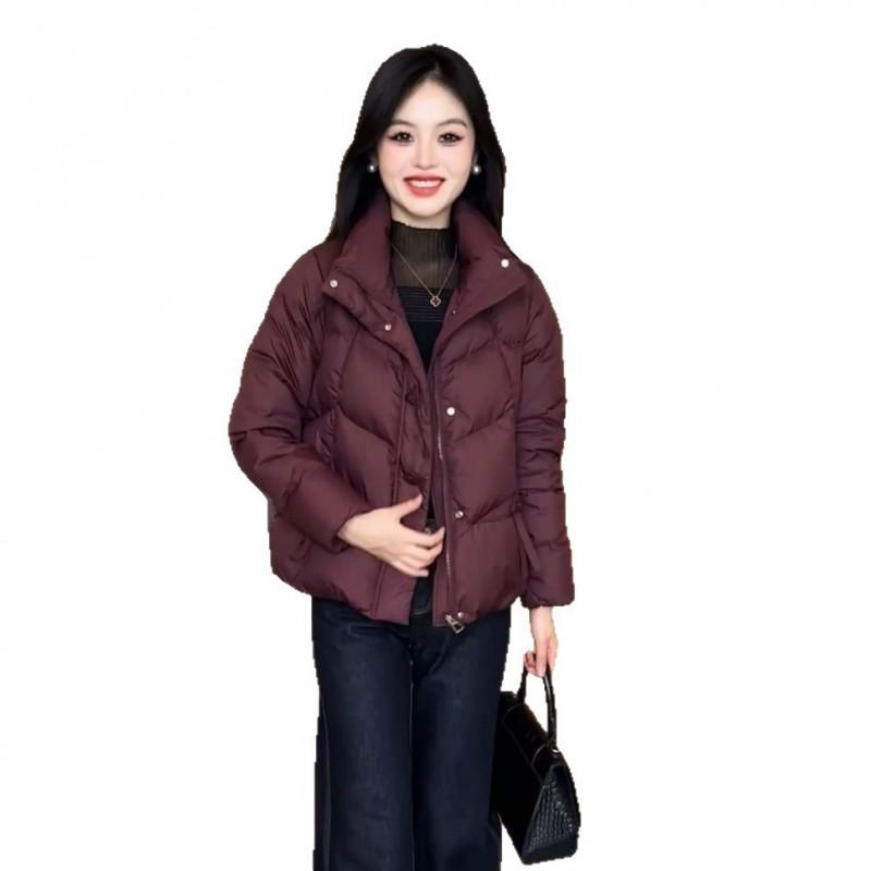 Womens Short Puffer Jacket Winter 2026 Thick Warm Cotton-Padded Coat Stand Collar Zip Front Casual Style