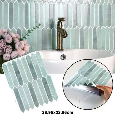 1pcs Interior Decor Long Hexagon 3D Wall Panels Self Adhesive Geometric Backsplash Tiles 28.95x22.86cm 3D Decorative Tiles