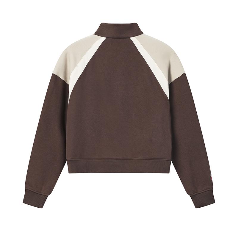 FILA Original Fashion Retro Sports Casual Personality Color Block Comfortable Versatile Short Loose Half-Zip Stand Collar Sweatshirt F11W619211FBN