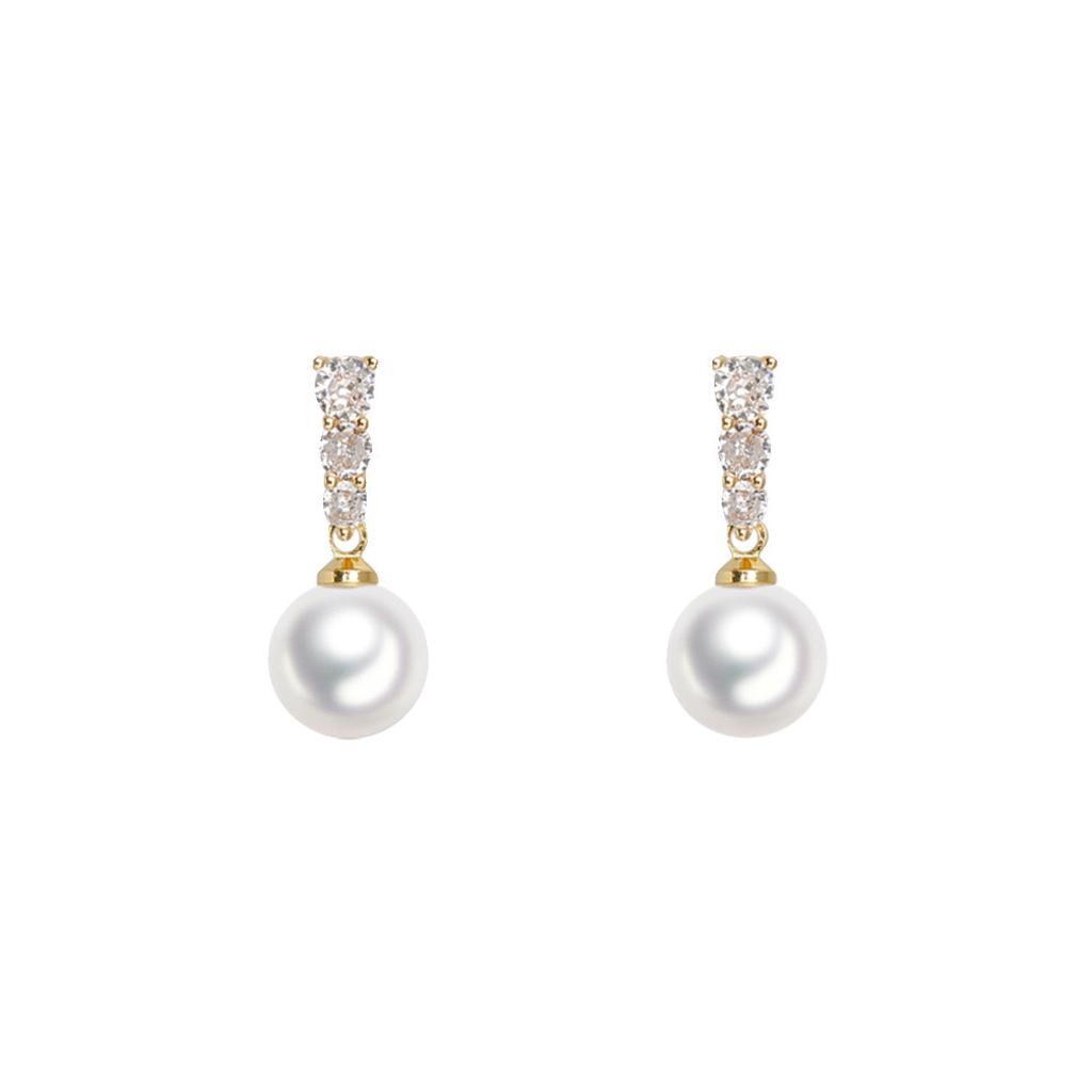 Autumn and Winter Pearl Flash Diamond Silver Needle Earrings Women's French High-end Sense Light Luxury Short Earrings Niche Design Fashion Earrings