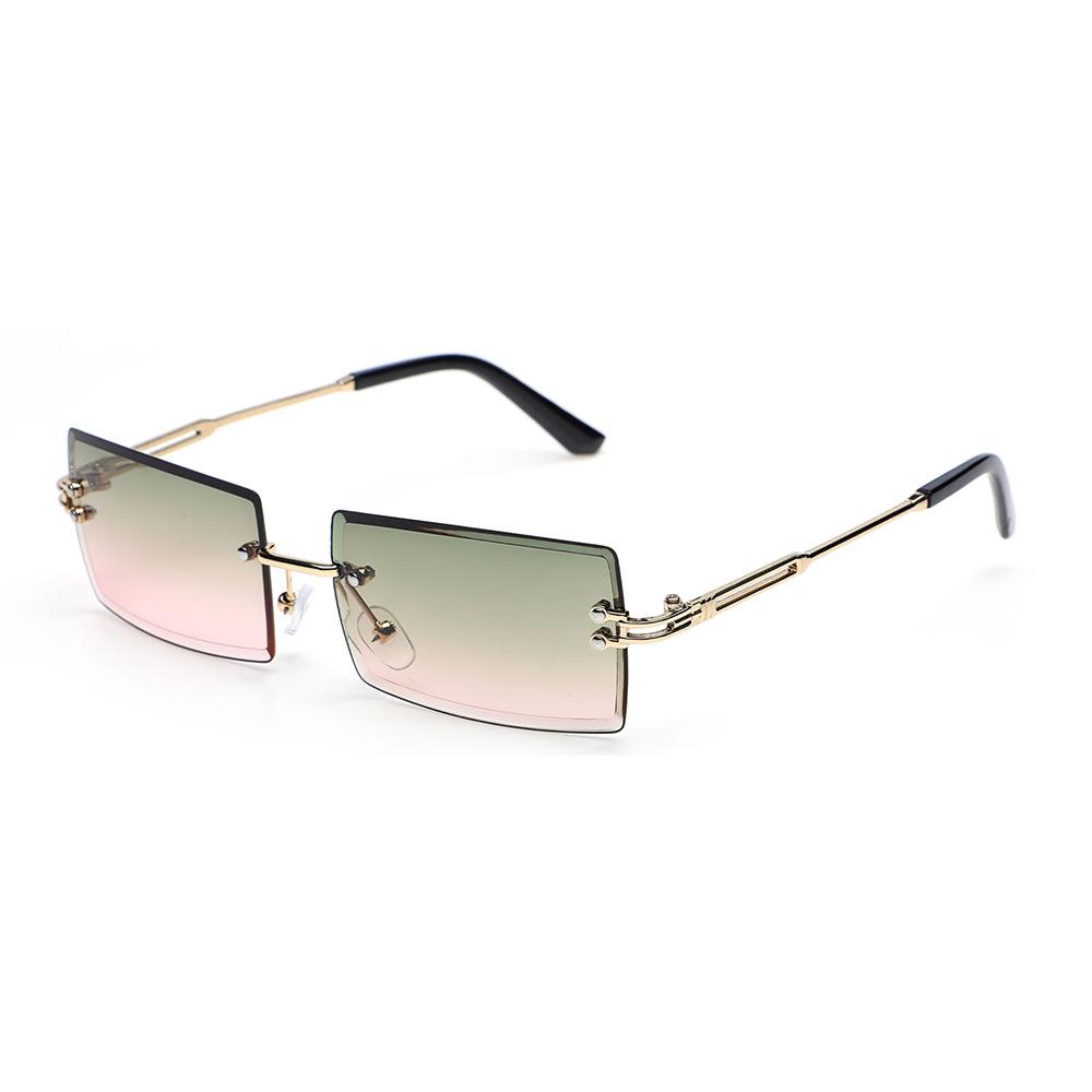 Retro Fashion Sunglasses Frameless Rectangle Gradient UV400 Women Summer Travel Metal Rimless