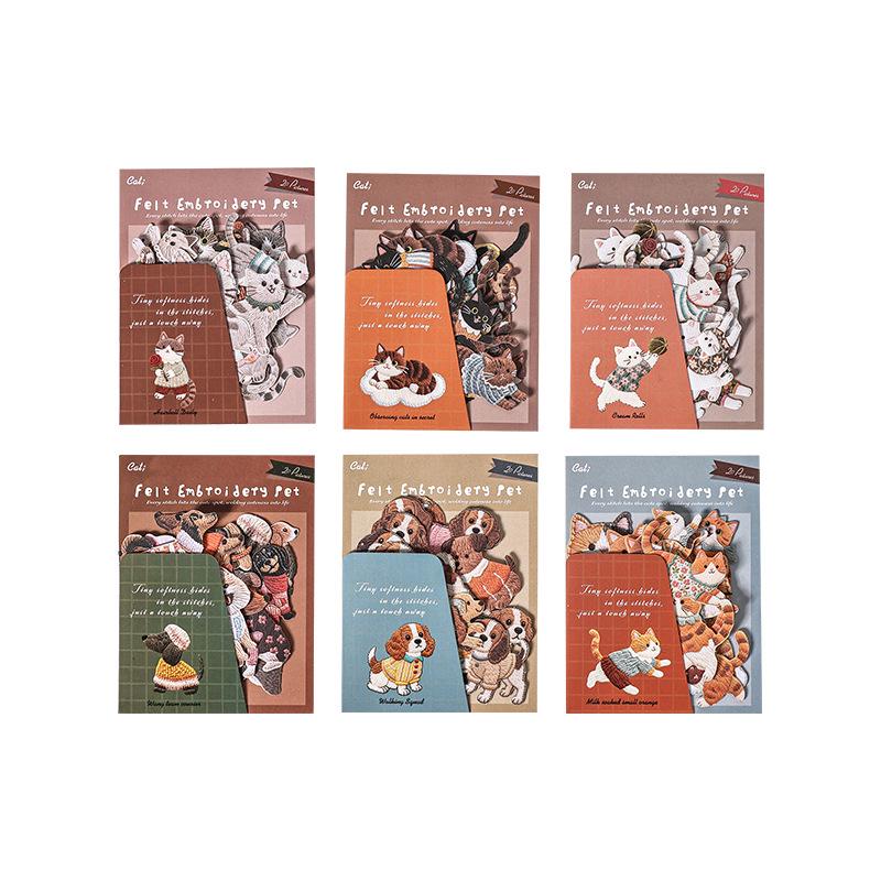 Ketchup Girl Velvet Embroidery Pet Stickers: 6 Style Cute Animal Designs for Journals