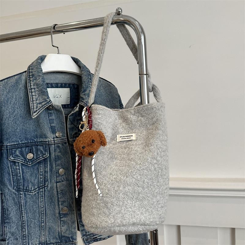

Stylish Gray Red Brown Bucket Bag Large Capacity Casual Tote Fashionable Korean Ins Shoulder Bag Without Pendant