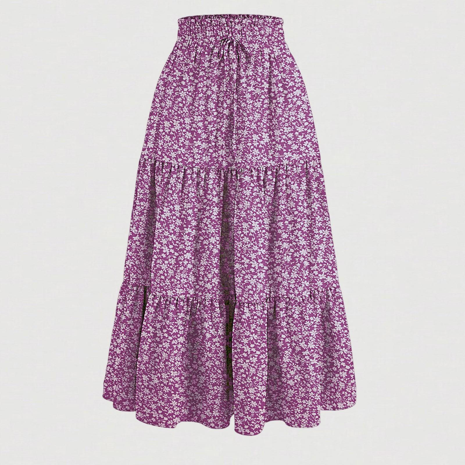 

Women s Fashion Color Floral Lace Elastic Waist Loose Long Skirt M фиолетовый
