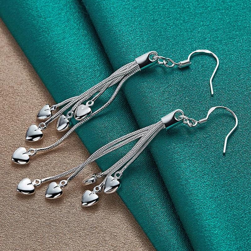 Women's Silver Multi-Layer Heart Earrings