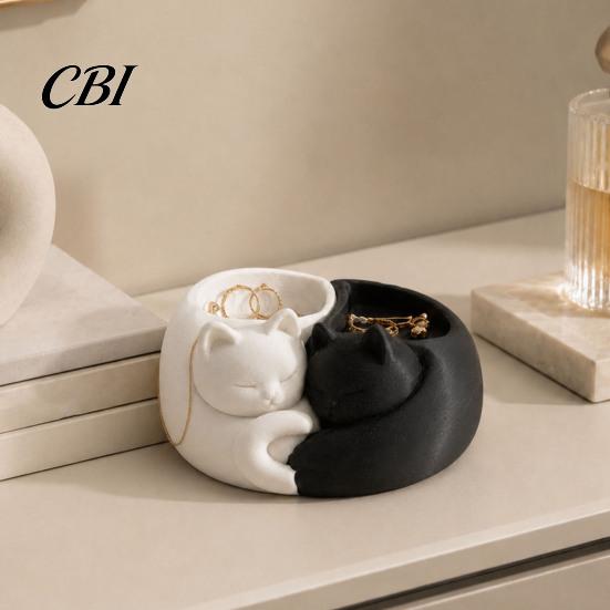 Modern Desk Storage 3D Printed Cat Pen Holder, Cute Sleeping Kitty Stationery Organizer, 2-in-1 Office Accessories for Makeup Brushes Desktop