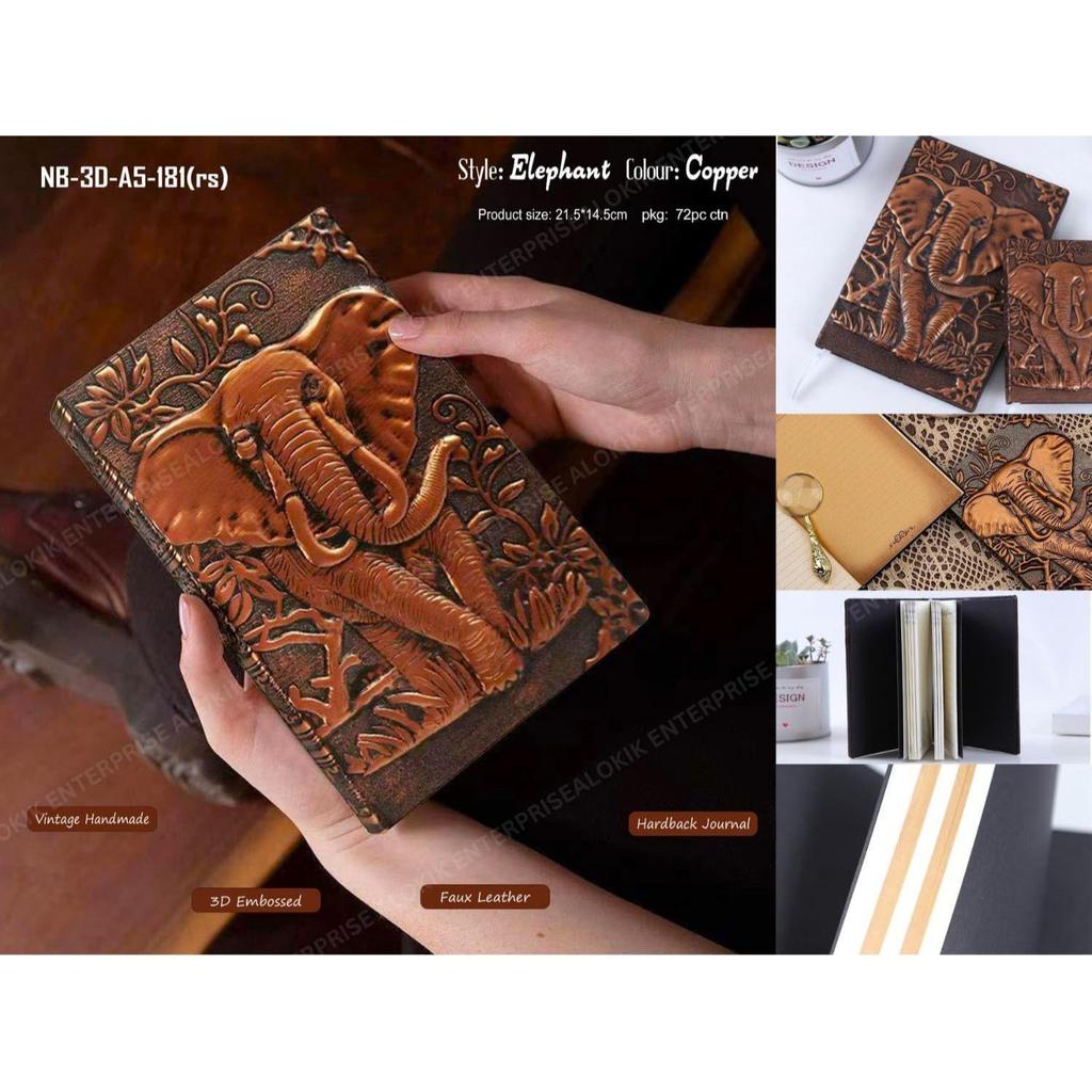 Superaura 3D Copper Elephant DND Vintage Leather Journal Writing Notebook with 200 Pages A5 Journal Diary,Antique Handmade Diary