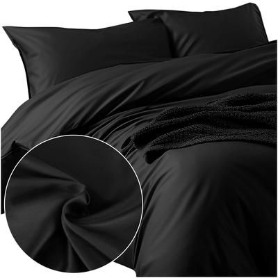 Cotton Bedding 160x200 Natural Fabric Satin Weave Smooth Black