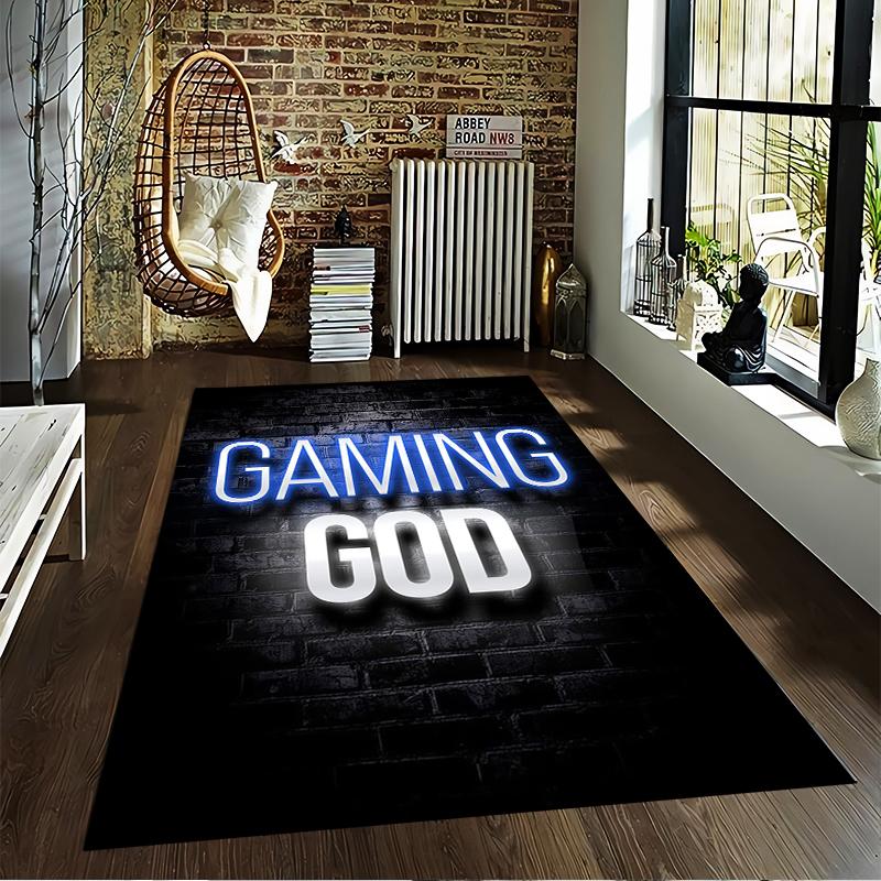 Gaming God Print Carpet with Modern Brick Wall Background Pattern Suitable for Use As an Anti-slip for Living Room Bedroom Sofas