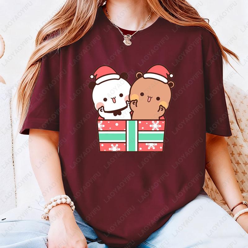 Happy New Year Bubu Dudu Emoticon Graphic Tshirt Trendy Fun New Year Tees Fashion Streetwear Cartoon Holiday Party Cotton Tees