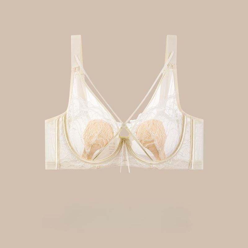 BH mit französischen Spitzen-Hasenohren, dünn, hebt und pusht, Kristall-Cup-BH, der große Brüste kleiner aussehen lässt