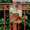 2D Flat Vintage Red Truck American Flag Metal Sign Durable Aluminum Material 8*12 Inches Farmhouse Patriotic Decor, 4th of July Farm, Vintage Truck