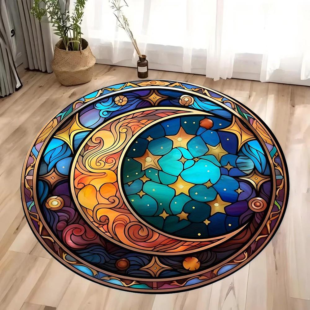 Tarot Cards of The Twelve Constellations Round Floor Mat  Non-Slip Play Rug Kids' Room Bedroom Living Space Decoration