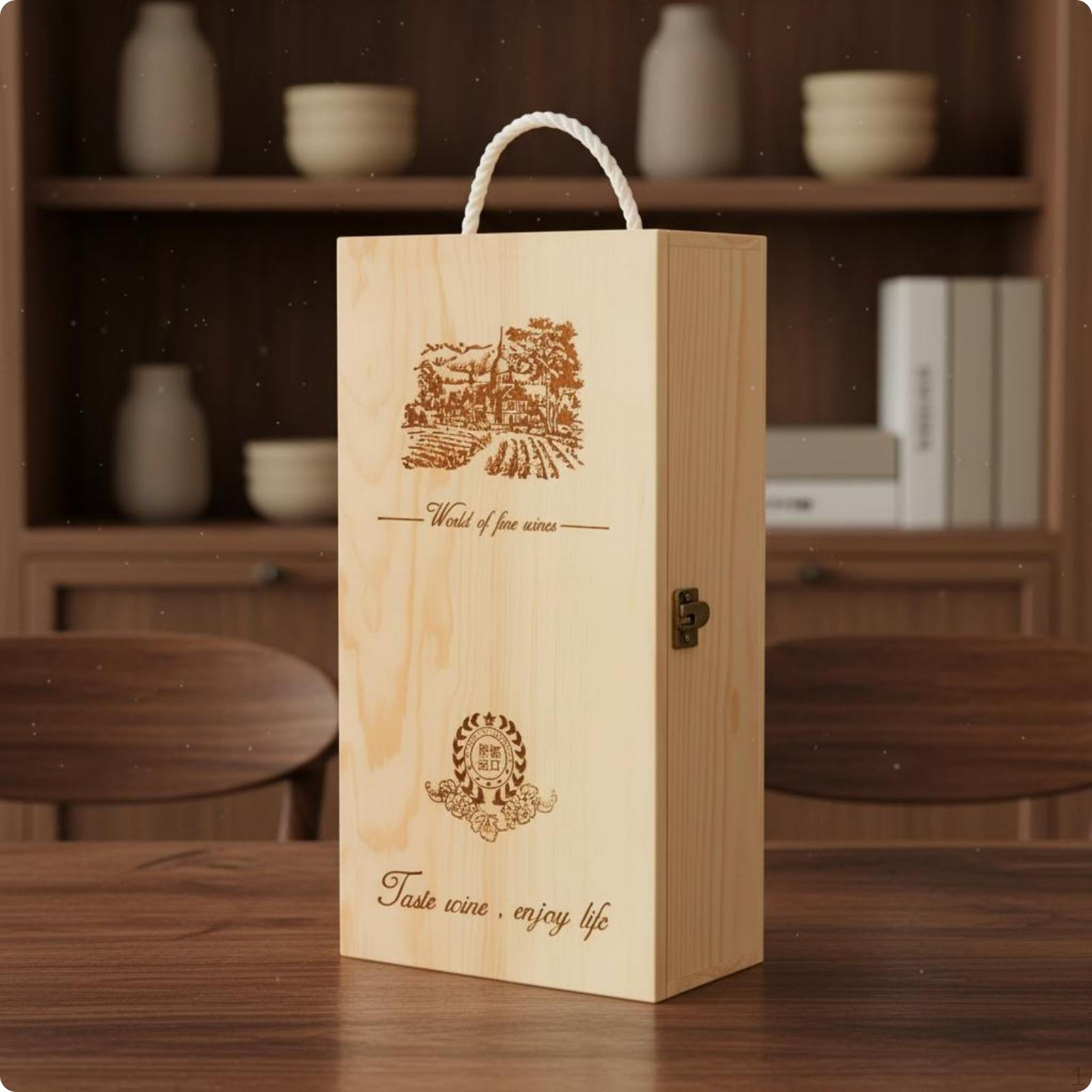 Wines Storage Box Reusable Solid Wood Vino Portable Handle 2bottle Pine a