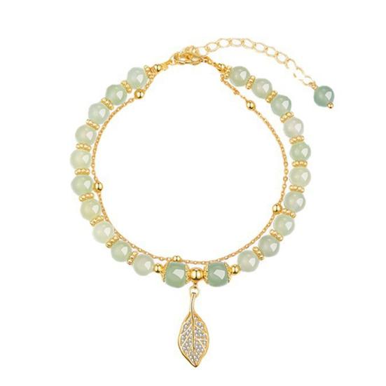 

Женский браслет с подвеской в виде листа со стразами, двухслойный, регулируемая длина, искусственный нефрит, гладкий, контрастный цвет, роскошный браслет на удачу A