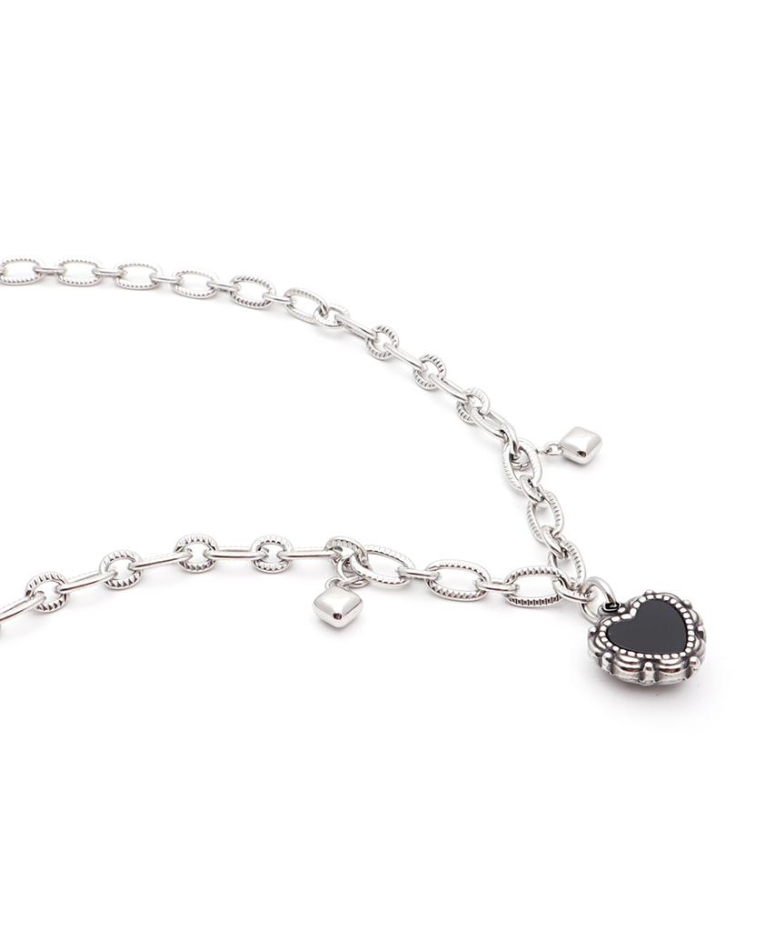 Polalita Surgical Black Heart Chain Necklace (Plt-Nl-041_Sv)