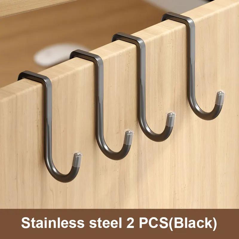 Stainless Steel Hook Free Punching Double S-Shape Hook Kitchen Bathroom Cabinet Door Back Type Coat Towel Storage Hanger