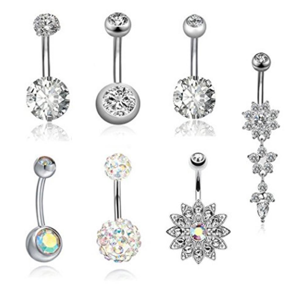 7Pcs/Set Stainless Steel Zircon Belly Button Body Jewelry Navel Ring