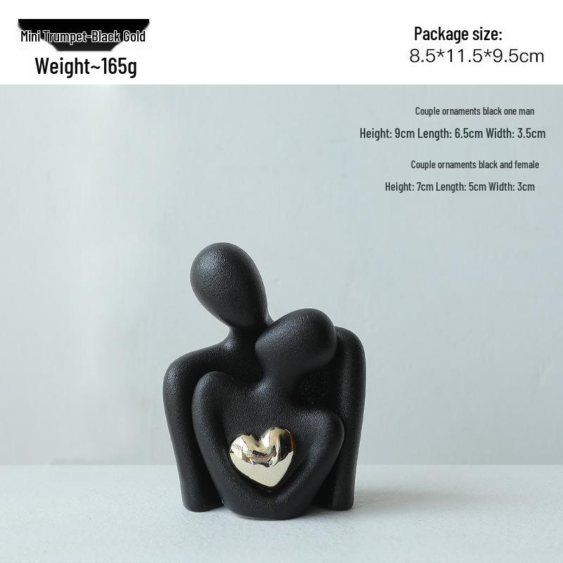Nordic Luxury Mini Ceramic Heart Couple Ornament for Home Decor