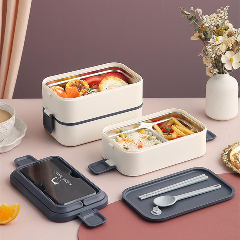 Pojemny lunchbox ze stali nierdzewnej, dwuwarstwowy, dla dzieci, uczniów, pracowników biurowych, na piknik, przenośne pojemniki bento do przechowywania żywności