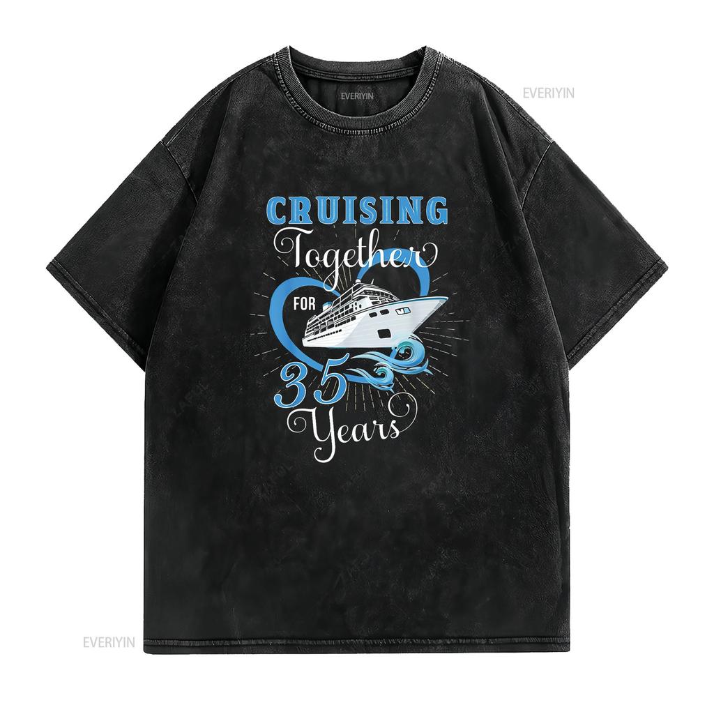 Womens Cruising Together For 35 Years Wedding Anniversary Cruise T Shirt Black 2XL Vintage Washed Breathable Soft