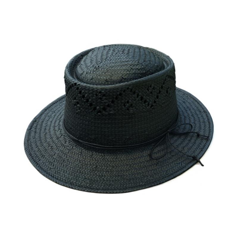 Japanese Retro Black Handmade Hollow Woven Wide-Brimmed Flat-Top Top Top Hat For Men And Women Summer Vacation Sunshade Sunscreen Straw Hat
