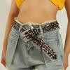 Fashion Print Leopard Pattern Rhinestone Metal Buckle Decoration Women Wide Belt