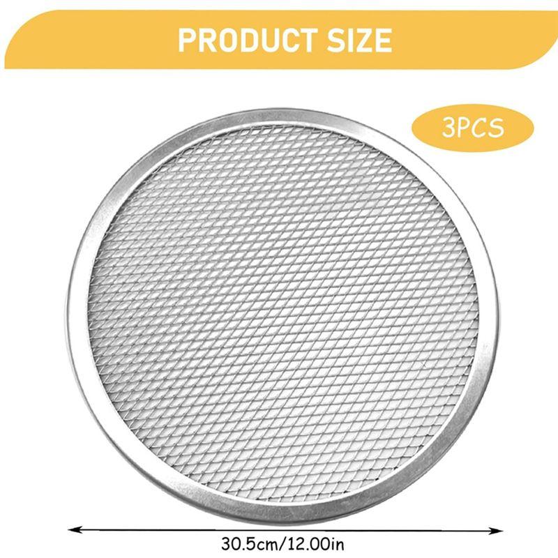 AEE4-3Pcs Pizza Screen 12 Inch Restaurant-Grade Pizza Rack With Seamless Edge Round Pizza Baking Pan Baking Tool