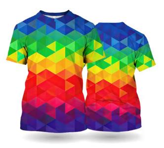Rainbow T-shirt Unisex short-sleeved top T-shirt New carnival printed T-shirt Red and yellow pattern oversized men's clothing