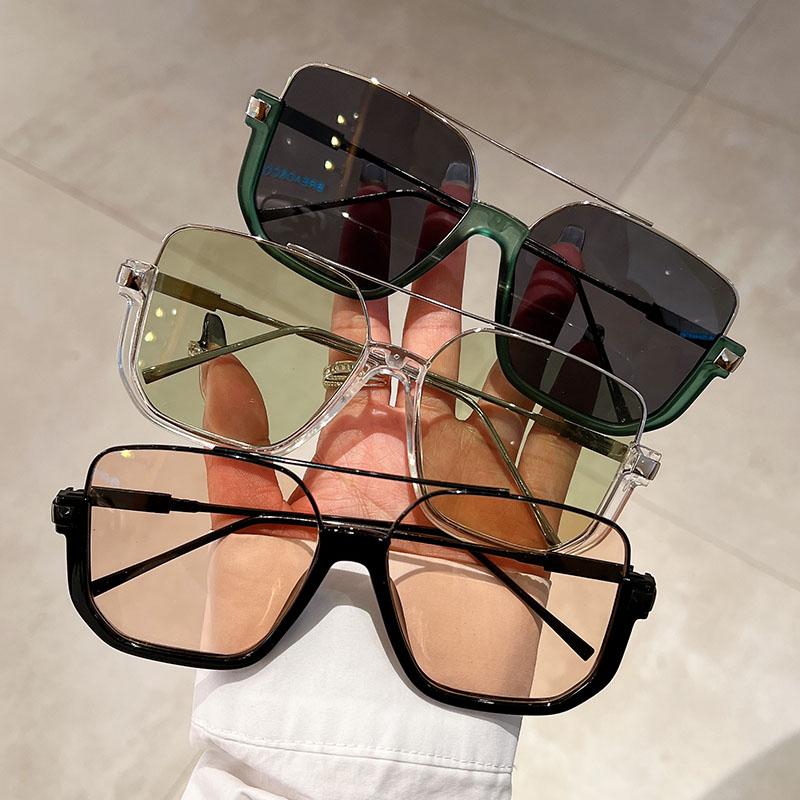 2 Pairs Per Set Square Sunglasses Fashion Vintage Double Bridge Casual Sun Glasses Women Stylish Oversized Brand Design Shades
