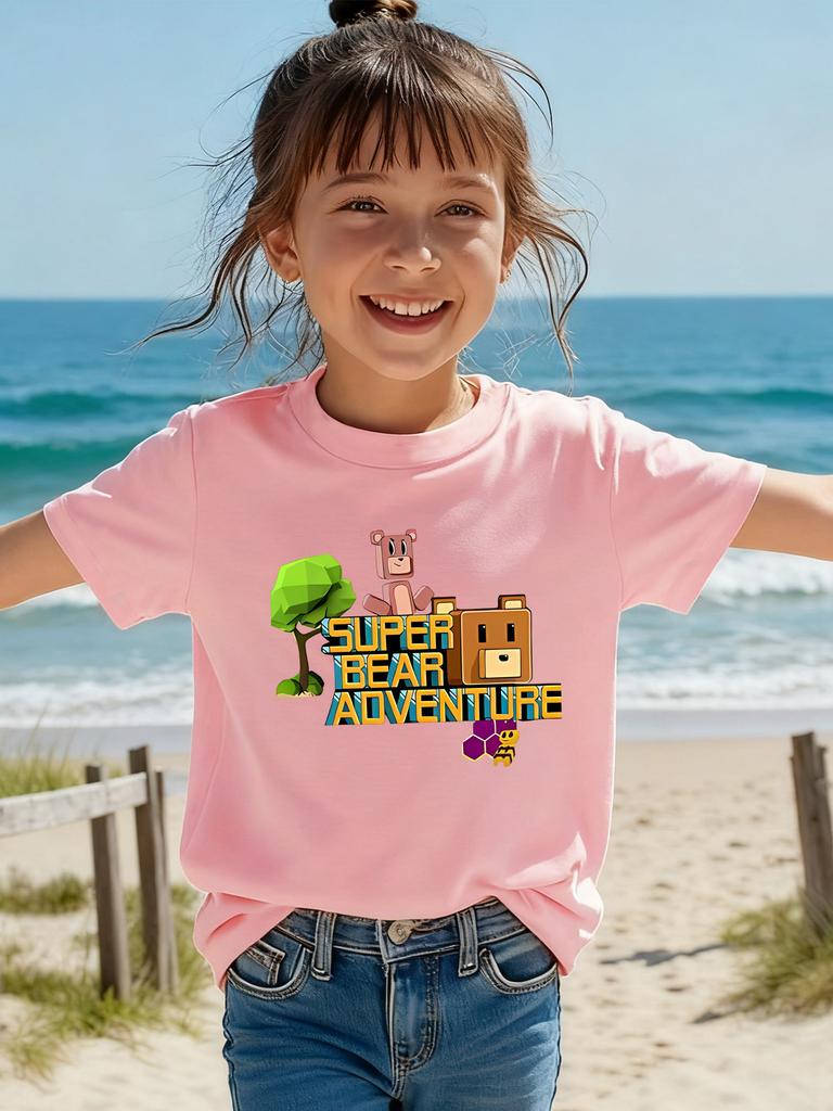 Dětské tričko s potiskem ve stylu hry Super Bear Adventure, ležérní módní víceúčelové tričko s krátkým rukávem pro chlapce i dívky