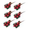 6PCS Artificial Pine Branches with Red Berry and Cone Decorative Pine Needle Picks for Garden
