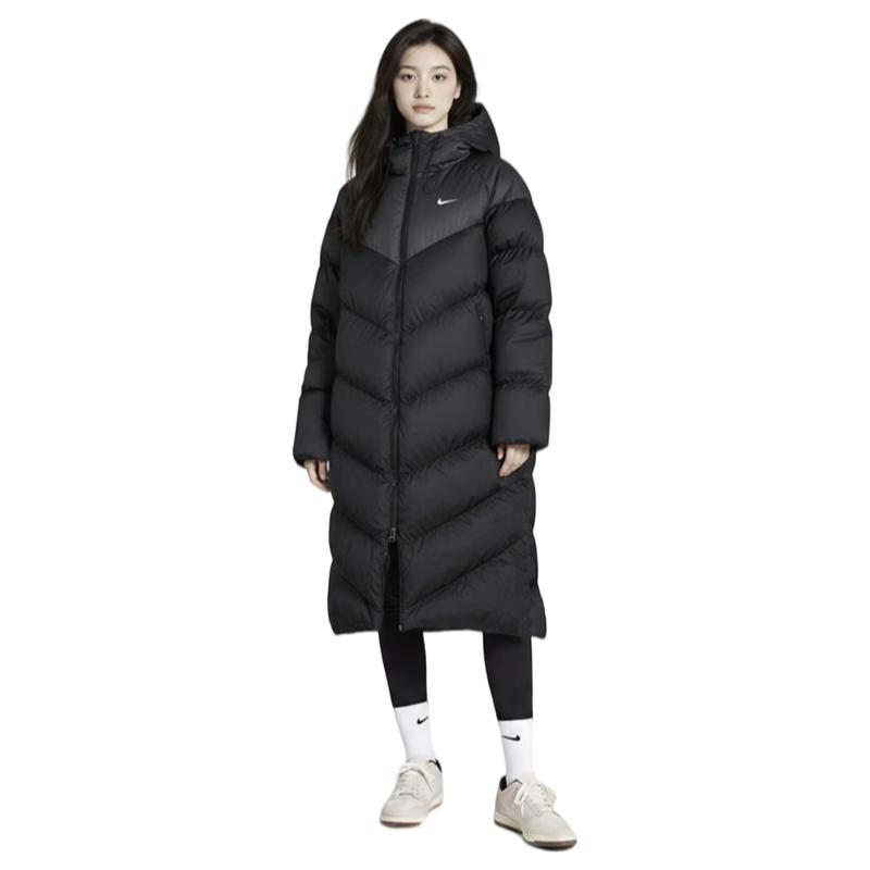 Nike Women's Winter Long Hooded Down Jacket Sports Cold-Proof Coat Puffer Jacket