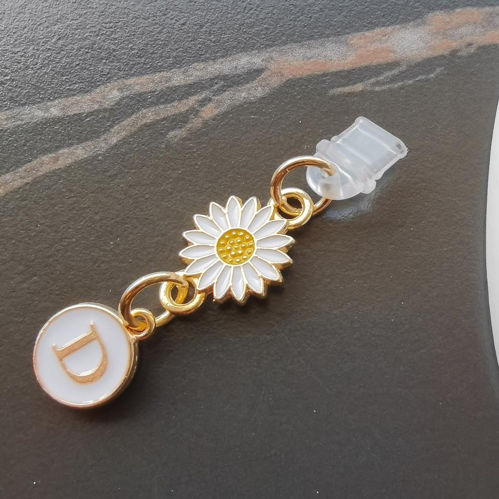 1 szt. Kreatywny stokrotka/słonecznik litera zatyczka przeciwkurzowa do telefonu komórkowego/europejskie i amerykańskie 26 wielkich liter A-Z zawieszka do telefonu komórkowego