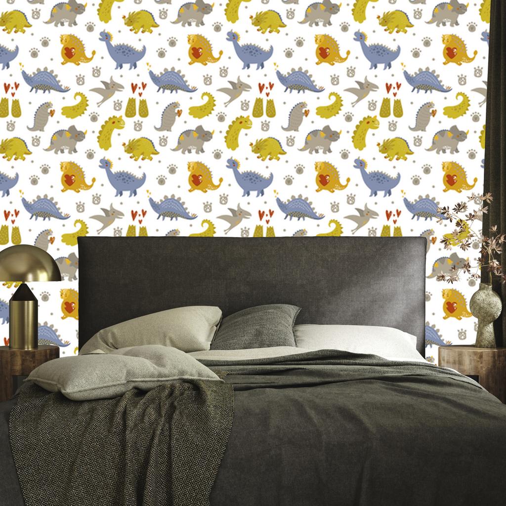 Dinosaurs dots hearts wallpaper for living room and bedroom 50x1000
