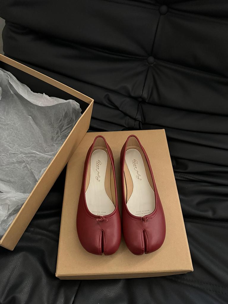 Fashion Bailamos Women Flats Tabi Ninja Round Split Toe Shallow Women Single Shoes Lazy Slip On Slingback Mules Leather Shoes Soft Loafe