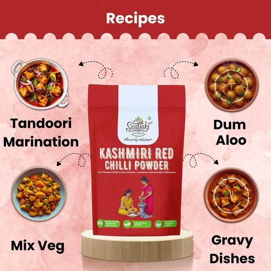 Saatyaki Naturals Organic Kashmiri Red Chilli Powder - 100gm | Pure and Freshly Grounded Spice for Cooking, Marination and Seasoning