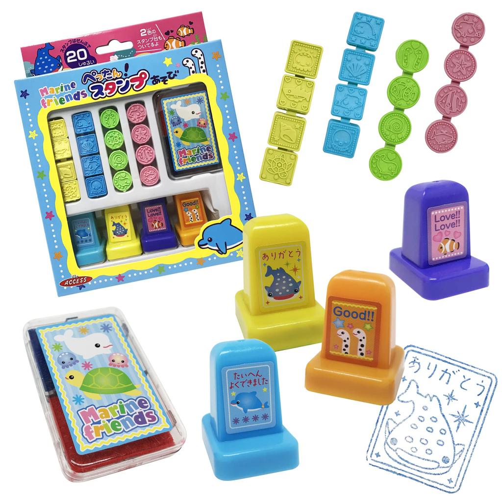 Marine Stamp Set with Stamp Pad, Lettering Supplies, Messages, Journals, Letters, Stationery, Marine, Sea Creatures, Toy (1 piece)