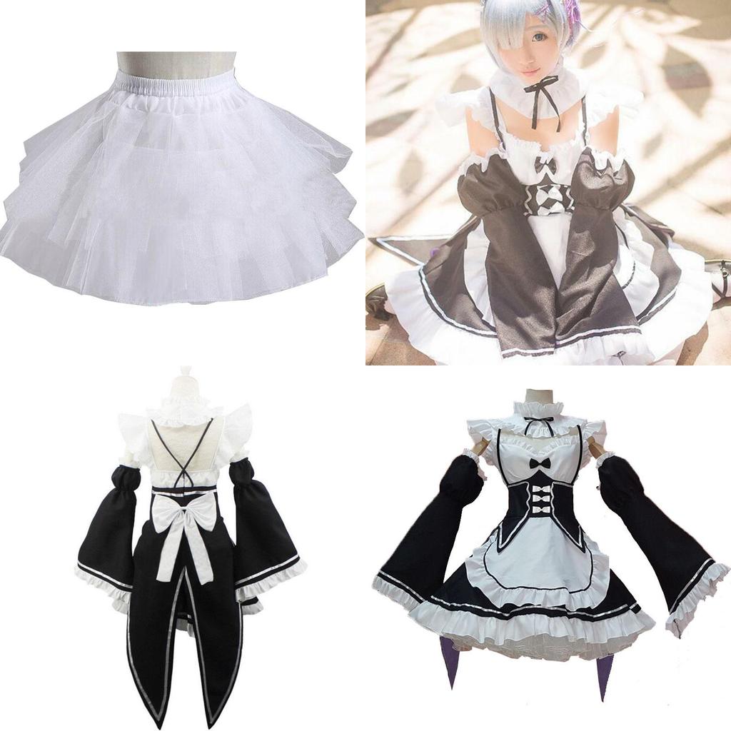 Squisito Costume Cosplay Abito da Cameriera Gemelle Ram/Rem di Rezero Kara Hajimeru Isekai Seikatsu Con Cuciture Perfette