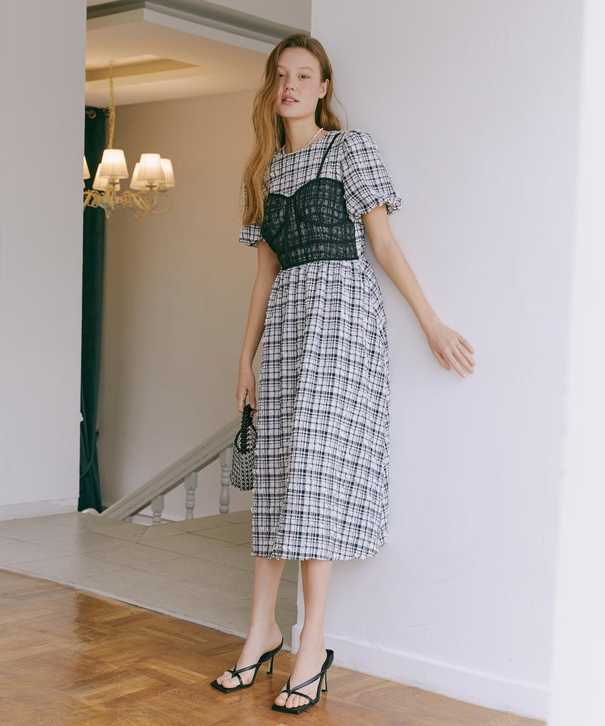 Etmont Check Bubble Bustier Dress Black