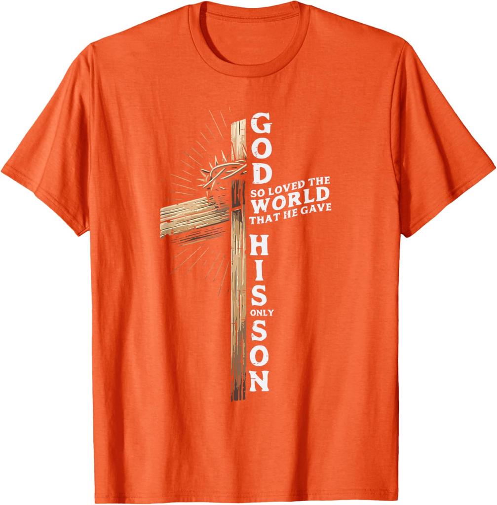 God So Loved The World Cross Christian John 3:16 Graphic Tee Soft Cotton Casual Short Sleeve T-Shirt