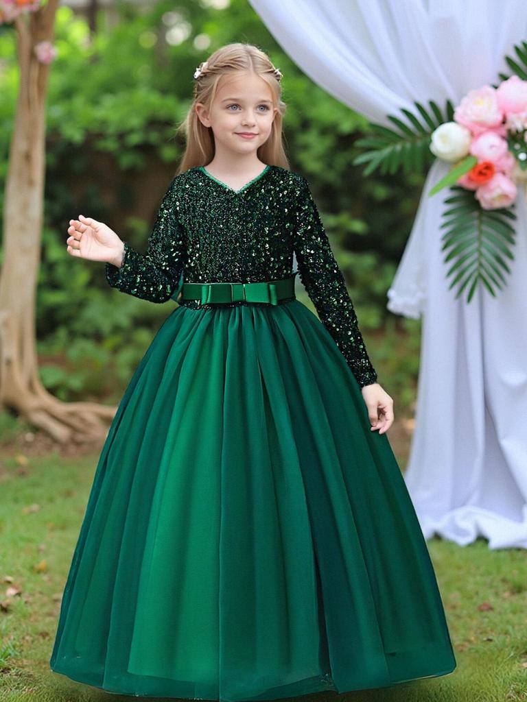 Nouvelle Robe de Soirée de Princesse à Paillettes pour Filles - Vêtement de Cérémonie Long pour Enfants