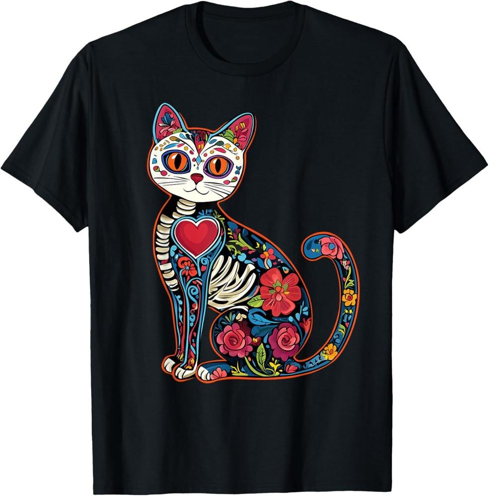 Sugar Skull Day Of The Dead Cat Art Halloween Cat Lover New T-Shirt Unisex T-Shirt S