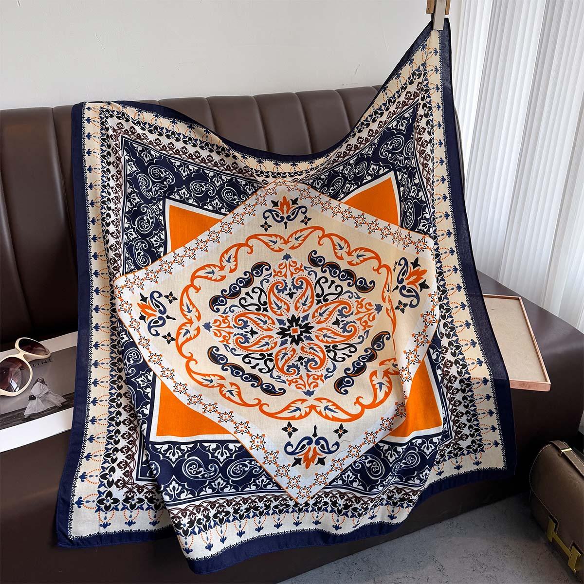 

90*90cm Retro Printed Square Scarf Women Imitation Silk Scarves Bandanas Luxury Travel Shawl Wraps Elegant Hijab Neckerchief