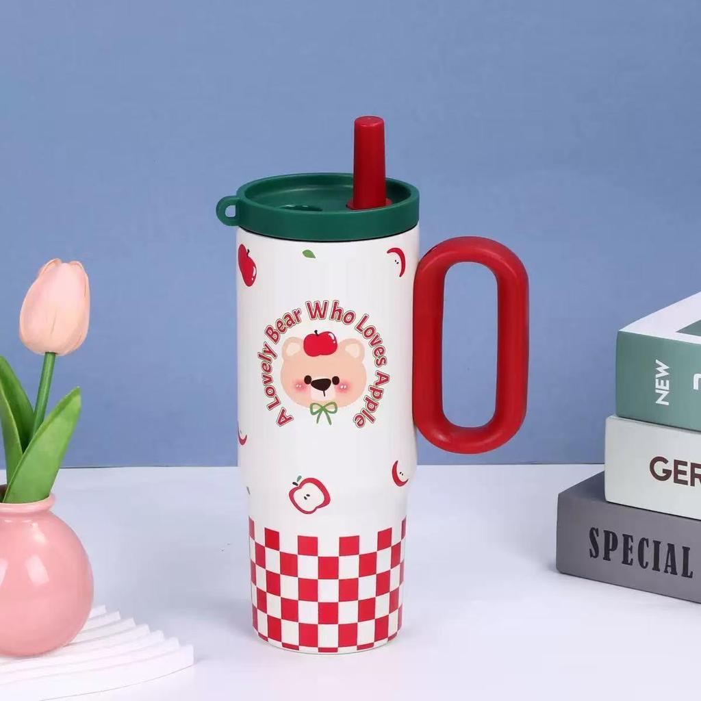 Tazza Termica con Cannuccia in Acciaio Inossidabile 316, Design Cartone Animato, Grande Capacità, Ice Buster