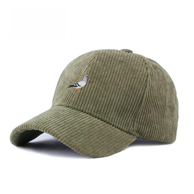 Corduroy Baseball Cap for Men and Women In Autumn and Winter, Warm and Embroidered Pigeon Pattern for Daily Leisure Gatherings