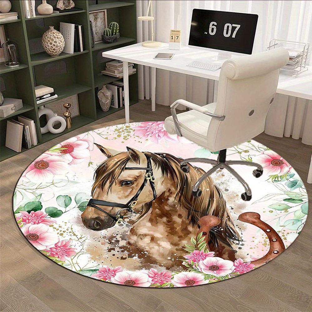 Horse With Floral Pattern Fashion Rug Nonslip Carpet Floor Mat Office Chair Mat Design For Office Decor Home Living Room Bedroom Giftt40