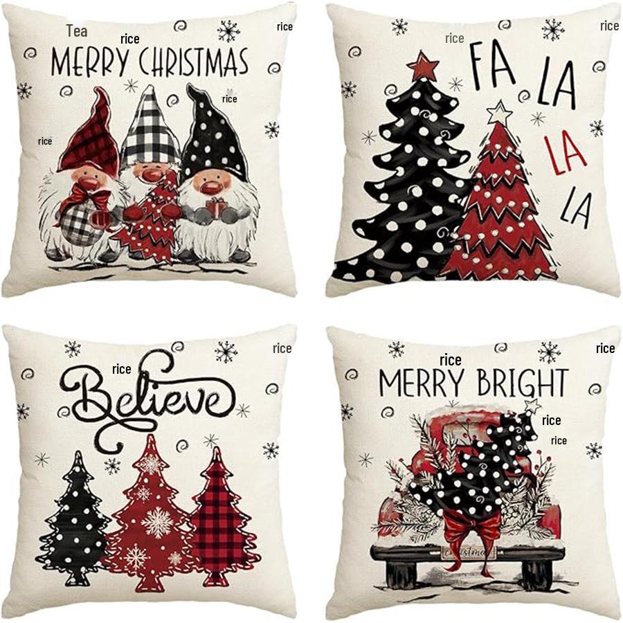 Cross-Border Snowman Christmas Tree Pillowcase - Linen Cushion Cover for Holiday Decoration
