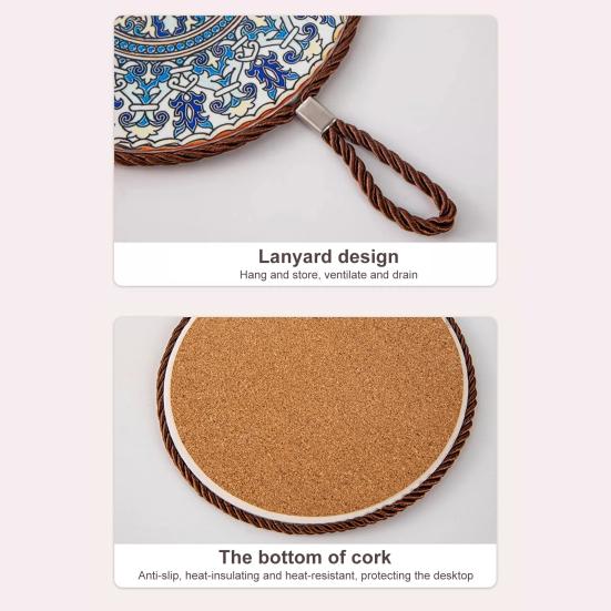 Ceramic Coasters Heat Insulation Mat for Kitchen Dining Anti-Scalding Cork Bottom Bowl Cup Mat Table Home Decor