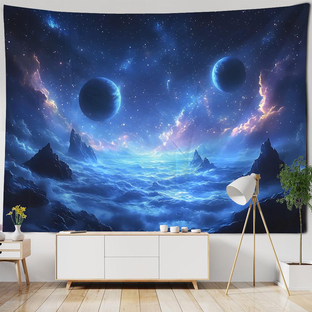 Cielo stellato, luna luminosa, decorazione murale notturna, arazzo, appendiabiti da parete per la casa, cartone animato, hippie, poster di sfondo artistico psichedelico